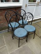 *4 Tubular Bistro Chairs with Blue Seats