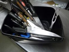 *Box of Chef's Knives, Sharpeners and Other Utensi