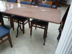 *Red Granite Topped Table on Cast Iron Pedestals 120x80cm