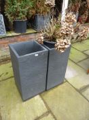 *2 Plastic Slate Effect Tall Planters with Hydrang