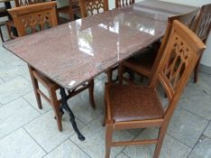 *Red Granite Topped Table on Cast Iron Pedestals 120x80cm