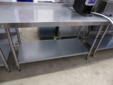 * Vogue S/S prep brench with upstand to rear and undershelf. 1500w x 700d x 950h