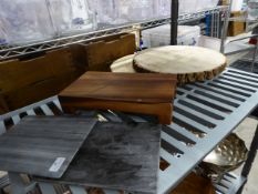 * serving selection - 2 x wooden disks, wooden stand and 2 x display plates