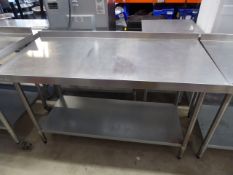 * Vogue S/S prep brench with upstand to rear and undershelf. 1500w x 700d x 950h