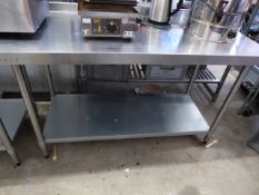 * Vogue S/S prep brench with upstand to rear and undershelf. 1500w x 700d x 950h