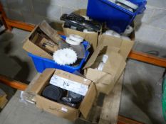 *Pallet of Plastic Cogs, Machined Plastic, Belts,