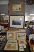 Thirteen Framed Pictures and Prints, Watercolour L