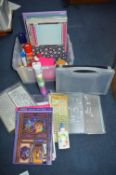 Box of Craft Items; Stickers, Cutting Boards, Stor