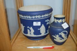Adams Blue & White Jasperware Planter and Vase