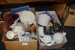 Two Boxes of Pottery Including Denby Mugs, etc.