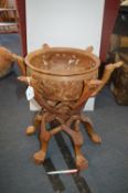 Ethic Carved Wooden Bowl on Stand with Camel Detai