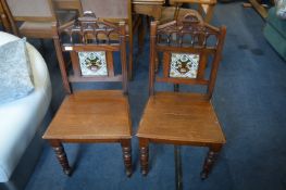 Pair of Victorian Mahogany Hall Chairs with Tiled