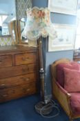 1930's Mahogany Standard Lamp with Floral Shade