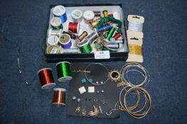 Box of Metallic Cottons, Jewellery, etc.