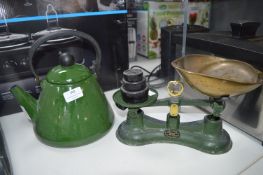 Green Gas Stove Kettle and Salter Scales