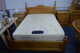 Solid Pine Double Bed Frame with Four Drawers, and