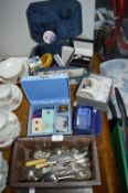 Sewing Box, Costume Jewellery, Vintage Cutlery, et