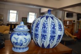 Two Blue & White Easter Style Lidded Pots