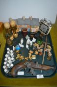 Tray Lot of Collectibles; Wade Whimsies, Brassware