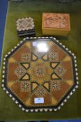 Decorative Wooden Tray and Two Small Boxes