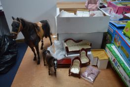 Three Boxes of Assorted Dollhouse Furniture and Tw