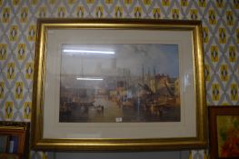 Gilt Framed Harbour Scene Print by W. Carmichael 1