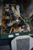 Box of Kitchen Utensils; Knives, Wooden Spoons, La
