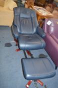 Blue Leather Swivel Recliner and Footstool by Mobe