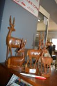 Four 1960's Wooden Gazelles