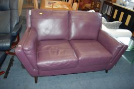 Two Seat Leather Sofa in Aubergine