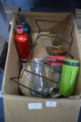 Box of Placemats, Storage Pots, Drinking Bottles,