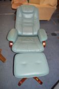 Green Leather Swivel Recliner and Footstool by Mob