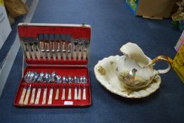 Cased Canteen of Cutlery and a Jug & Bowl Set (bow