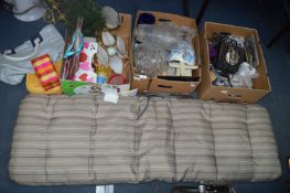 Three Boxes of Assorted Bric-a-Brac, Lamps, Campin