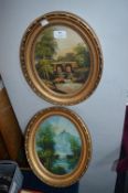 Two Oil Paintings in Oval Frames