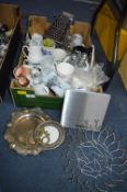 Box of Kitchenware; Mugs, Fruit Bowl, Novelty Scal