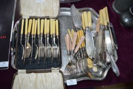 Tray Lot of Plated Cutlery, Box Set, etc.