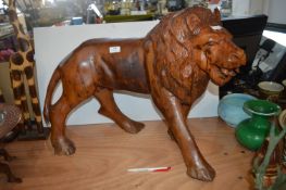 Large Carved Wooden Lion