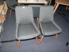*Two Green Upholstered Dining Chairs on Beech Legs