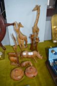 Quantity of Wooden Carved Animals, Candlesticks, a