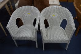 Two White Cane Conservatory Chairs