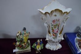 Continental Vase and Victorian Staffordshire Cock