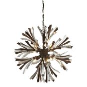 *6 light ceiling pendant in bronze and clear . Height 1500mm Width 660mm. 6 x E14 candle bulbs. 6