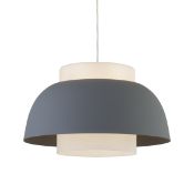 * Contemporary height adjustable ceiling pendant with a sand grey and white opal shade on a satin