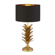 *Eye-catching table lamp with gold leaf design base and black fabric shade. Height 530mm. Width