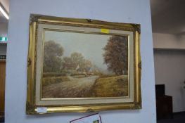 Framed Oleograph of a Country Scene