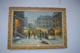 Oil on Canvas Winter Snow Scene