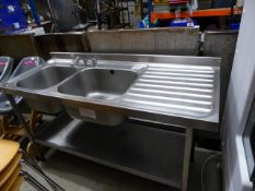 * 2 bowl S/S sink with right hand drainer - upstand to rear and undershelf. 1500w x 600d x 900h