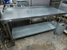 * Vogue S/S prep bench on castors with undershelf 1800w x 700d x 1000h