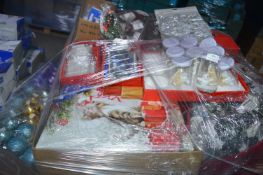*Pallet of Christmas Items; Baubles, Ribbons, Snow